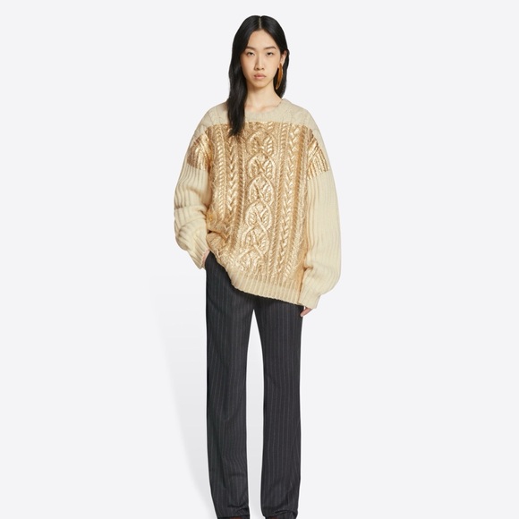 DRIES VAN NOTEN
Metallic Cable-knit Wool Sweater In Ecru - Picture 9 of 13